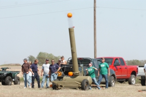Pumpkin being launched from an Air Cannon and can travel in excess of 1000 feet.