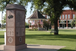 Hobart monument on the Kiowa County Courthouse Square honoring Vice President Garret A. Hobart 