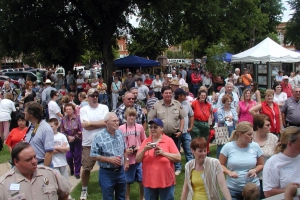 People enjoying the Artist and Crafters Booths at the Arts on the Square in downtown Hobart
